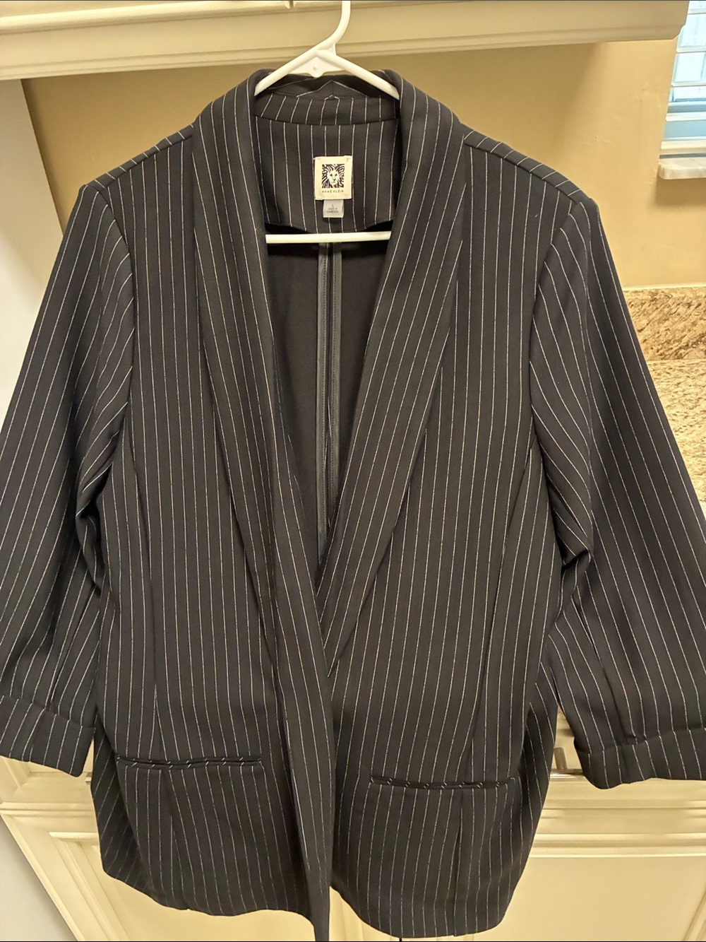 Anne Klein Pinstriped Black Shawl Collar Blazer